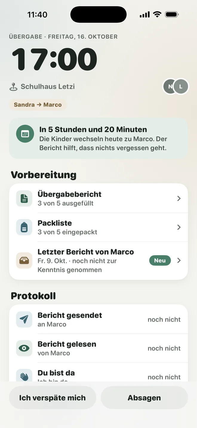 Beidi, Übergabe mit Vorbereitung und Protokoll