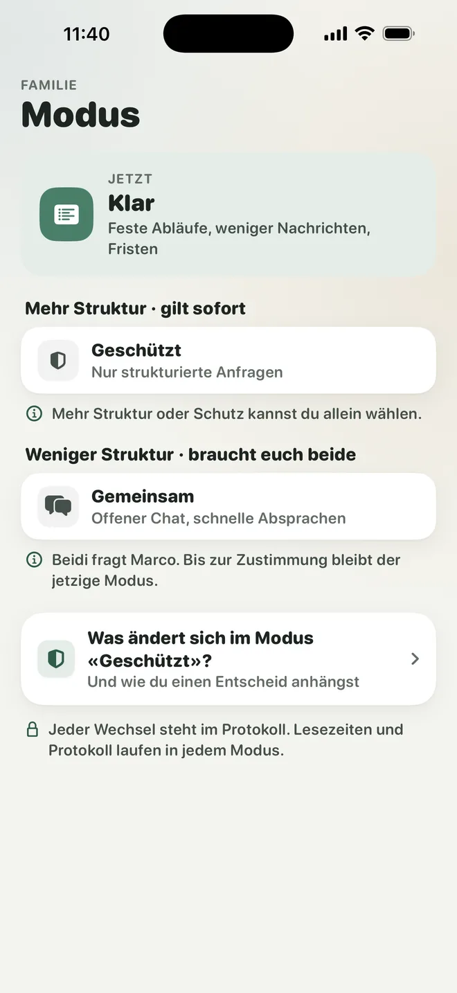 Beidi, Modus: jetzt Klar, mehr Struktur sofort, Geschützt nur mit strukturierten Anfragen
